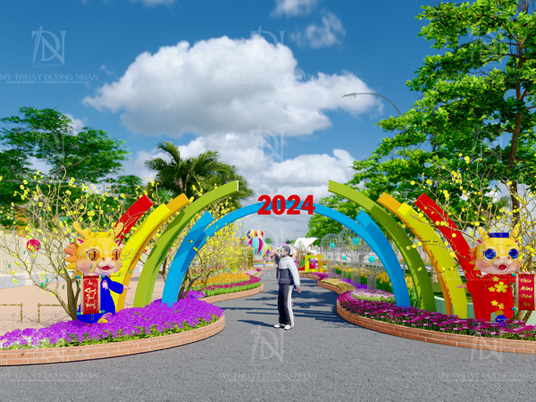 Thi công thiết kế đường hoa Tết 2024: Mang lại sắc xuân tươi mới