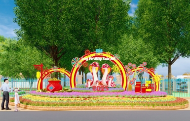 Thi công đường hoa tết 2025 thiết kế độc đáo - Mỹ Thuật Dương Nhân