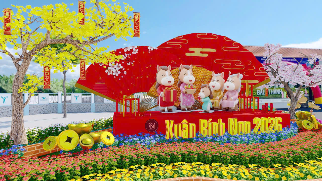 Thi công đường hoa tết 2026