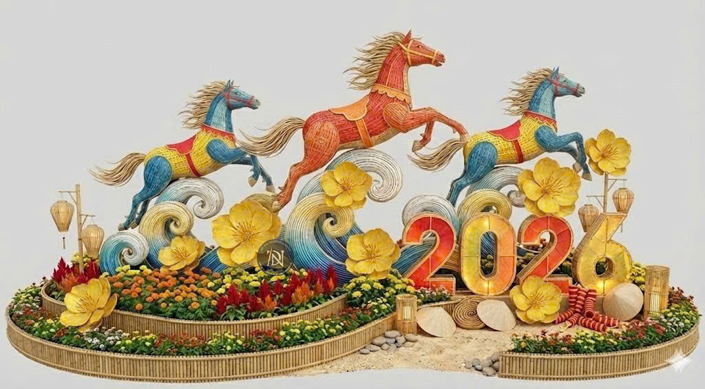 Thi công đường hoa tết 2026