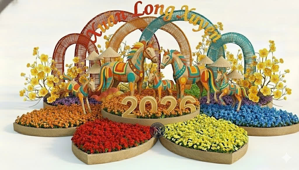 Thi công đường hoa tết 2026