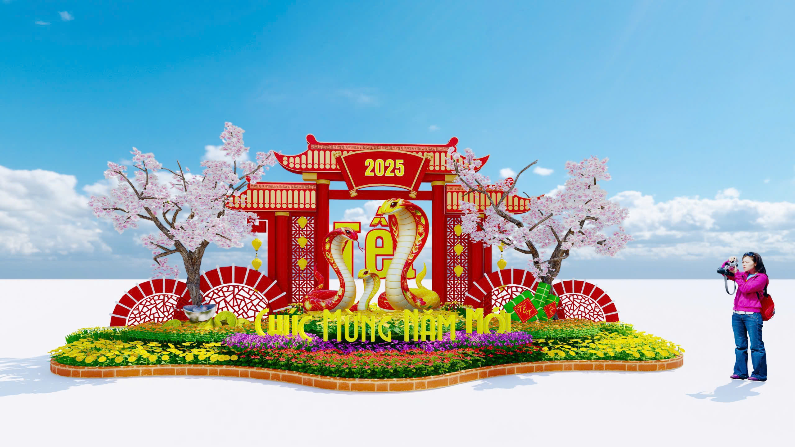 trang trí đường hoa tết 2025